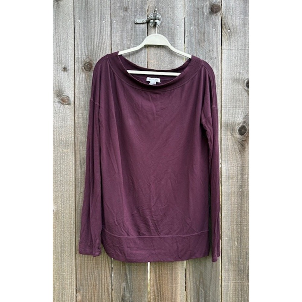 Athleta Women Plum Purple Long Sleeve Boat Neck French‎ Terry Top Size L/T